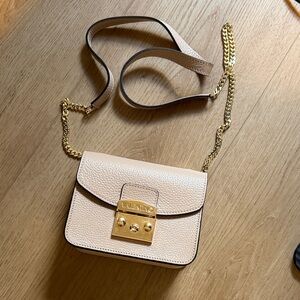 Valentino Light Beige Crossbody Bag with Gold Chain
